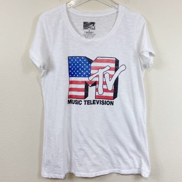 MTV | Semi Sheer White Graphic Tee O/S - Picture 1 of 4
